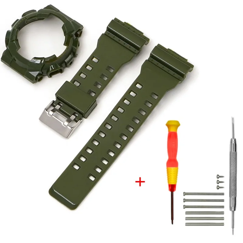 Casio accessories Ремінець + безель (рант) для Casio G-Shock GA-100 Army Green-Glossy SI