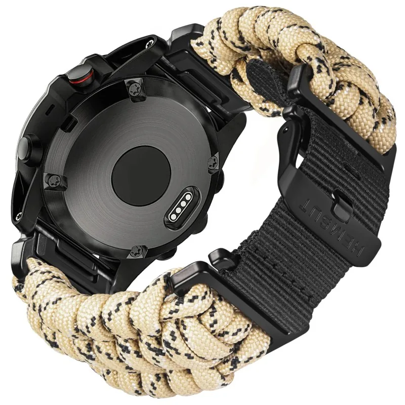 Hemsut accessories Ремінець для годинника Hemsut HGA145 Rugged Paracord Garmin Khaki 22 mm