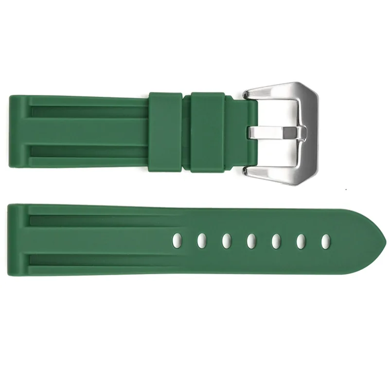 Ремешки для часов Ремінець для годинника 3001 Silicone Green-Silver 24 мм.