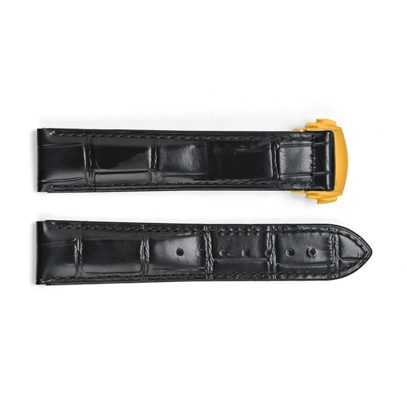 Ремешки для часов Шкіряний ремінець 3002 Black-Gold 22 мм.