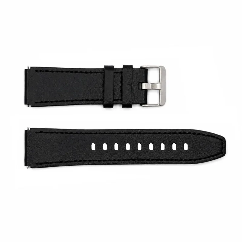 Ремінець для годинника 22 мм Шкіряний Black-Silver