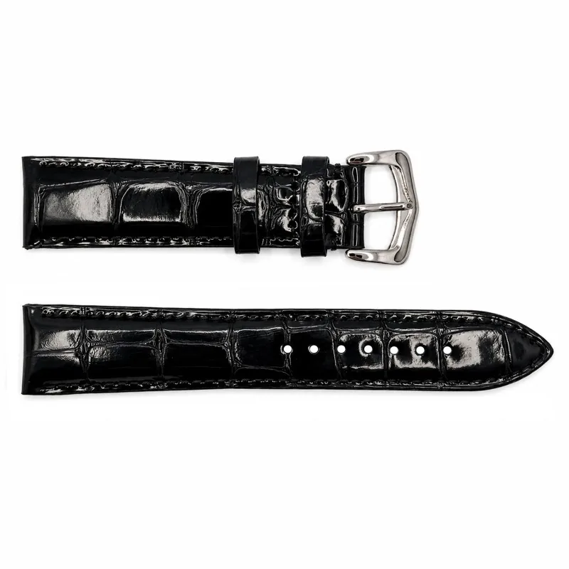 Ремінець для годинника Лакований Black-Silver 20 мм