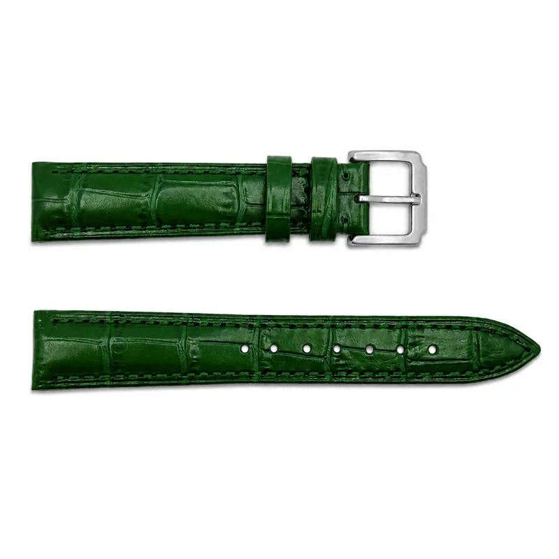 Ремешки для часов Ремінець для годинника Шкіряний Green-Silver 16 мм