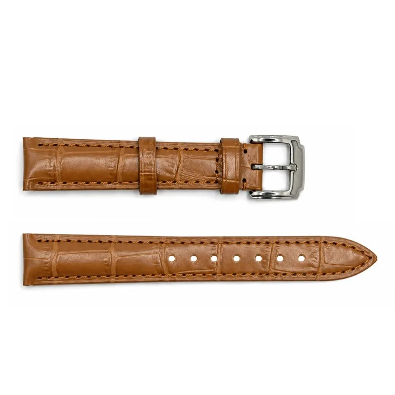 Ремінець для годинника Шкіряний Light Brown-Silver 16 мм