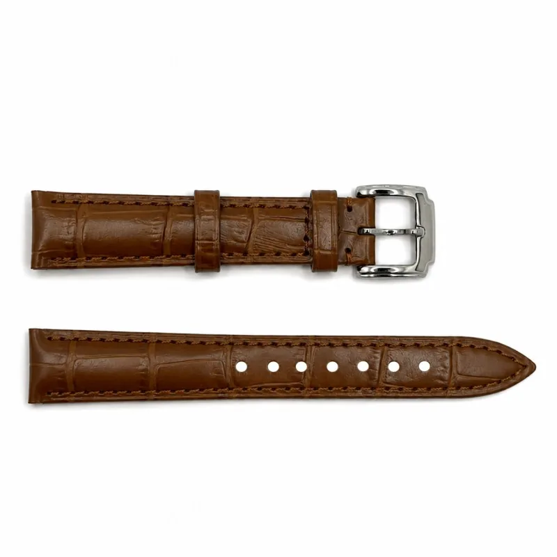 Ремінець для годинника Шкіряний Brown-Silver 16 мм