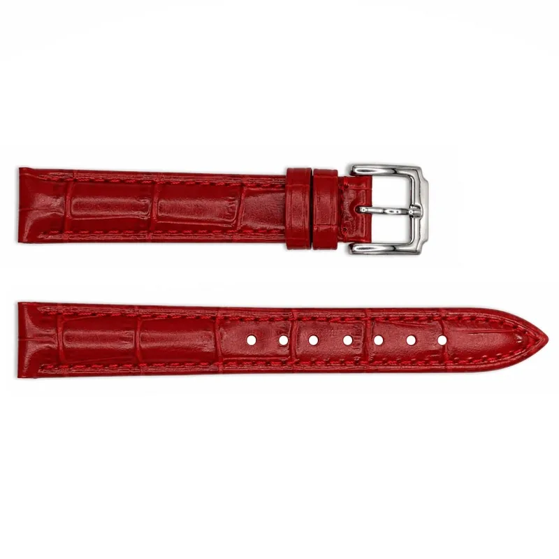 Ремінець для годинника Шкіряний Red-Silver 16 мм