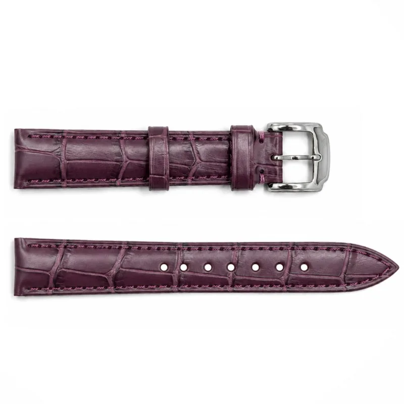Ремінець для годинника Шкіряний Burgundy-Silver 16 мм