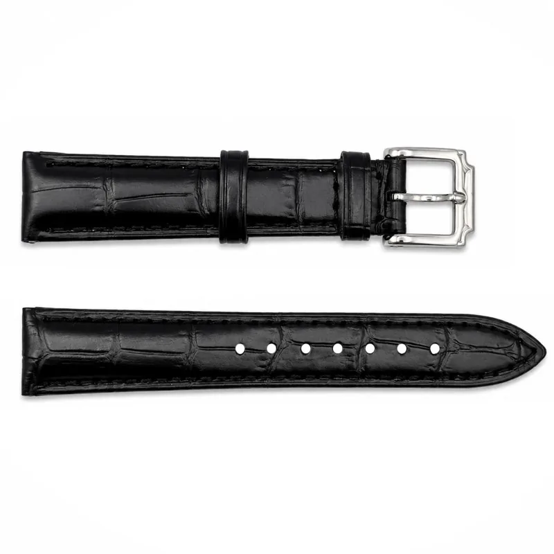 Ремінець для годинника Шкіряний Black-Silver 18*16 мм