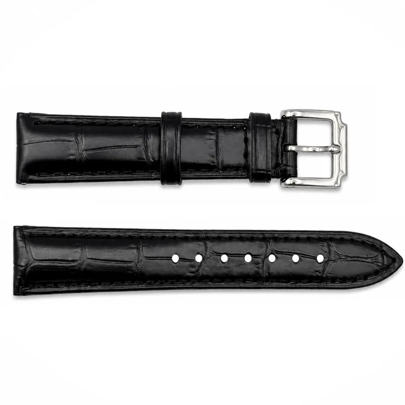 Ремешки для часов Ремінець для годинника Шкіряний Black-Silver 20*18 мм