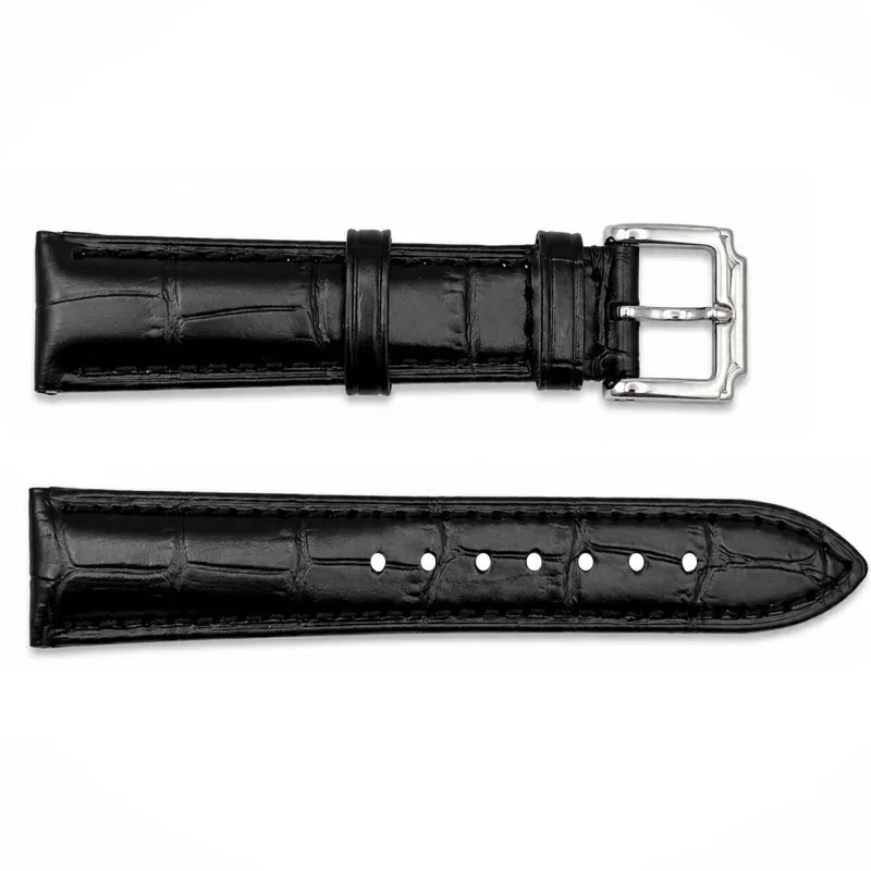 Ремешки для часов Ремінець для годинника Шкіряний Black-Silver 22*20 мм