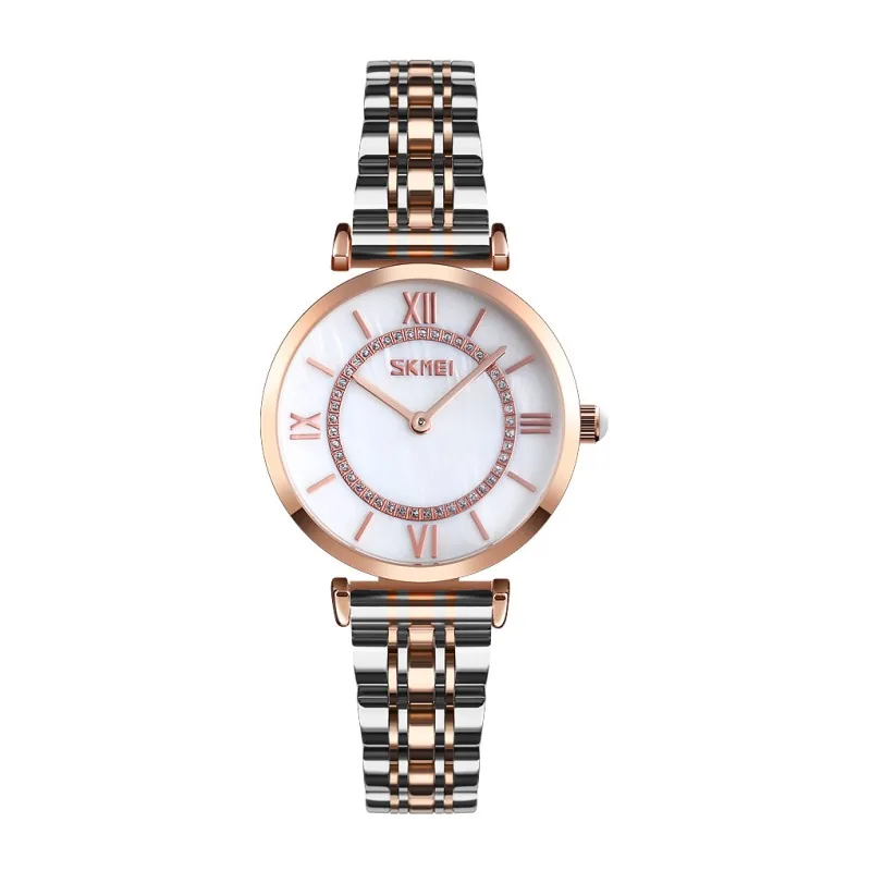 Skmei 9198TRGWTH-S Rose Gold-Silver-White Lady