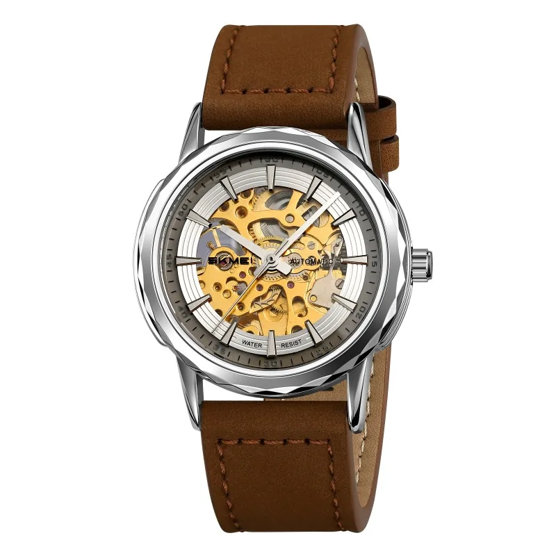 Skmei M035LSIDKBN Silver-Dark Brown Leather
