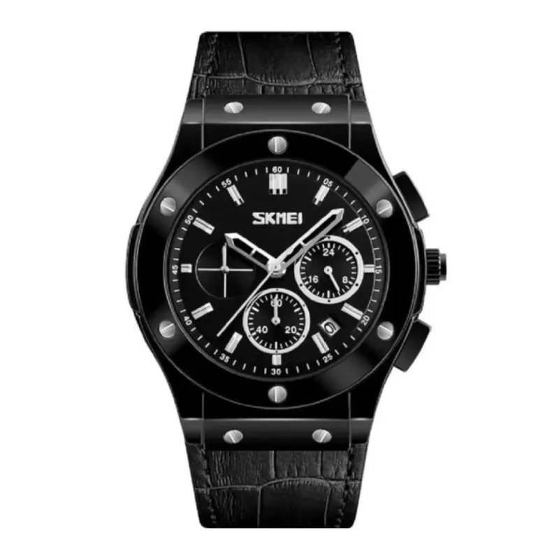 Skmei 9157BK Black leather