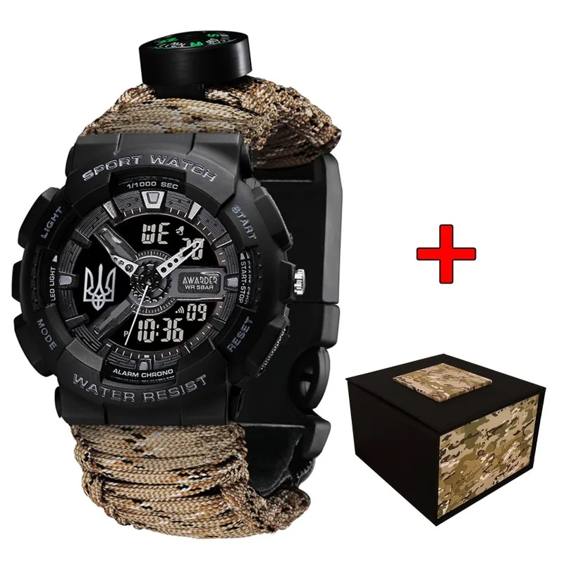 005P Тризуб срібло Black + Паракордовий ремінець Desert Camo