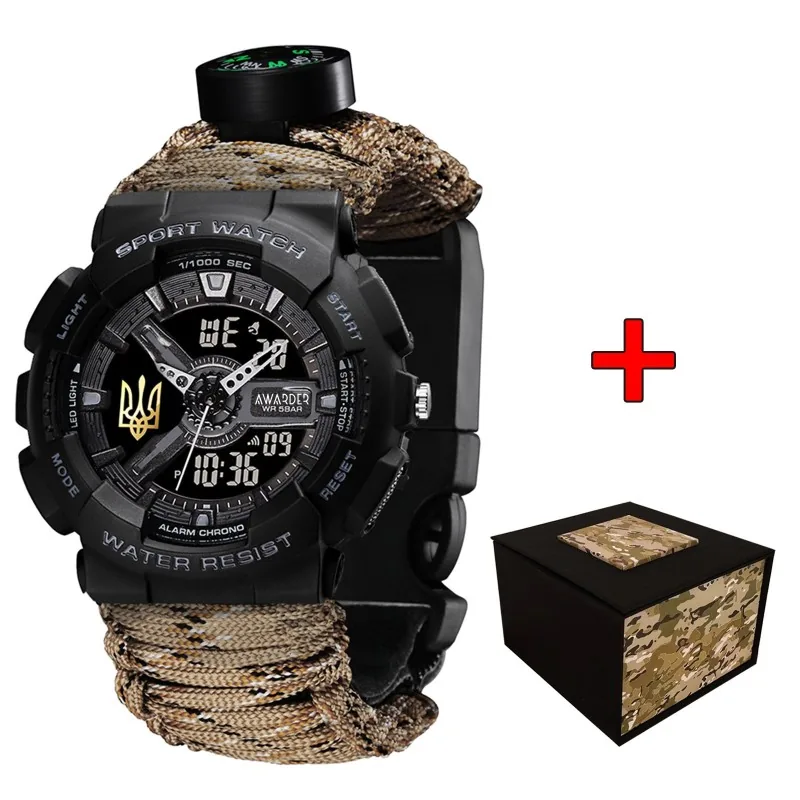Awarder 005P Тризуб золото Чорний Паракордовий ремінець Desert Camo + Коробка