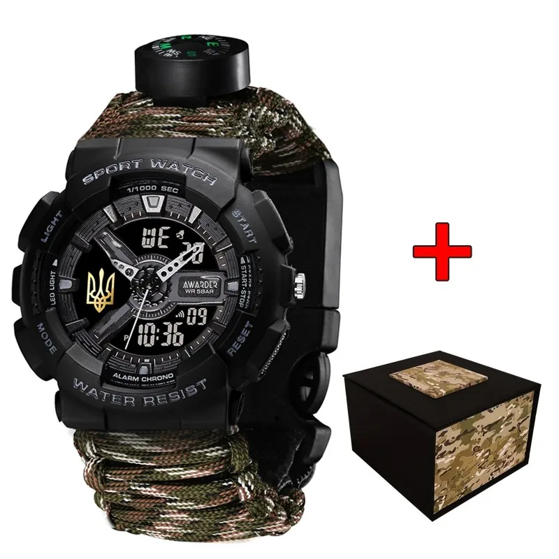 Awarder 005P Тризуб золото Чорний Паракордовий ремінець Camo Green + Коробка